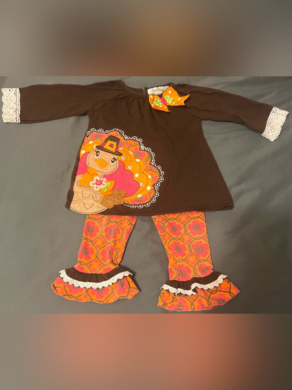 Rare Editions Brown and Orange Turkey Tunic & Ruffle Pants